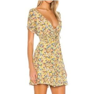 Free People Forget Me Not Lilly Mini Dress Peasant Floral Coquette Butter Yellow